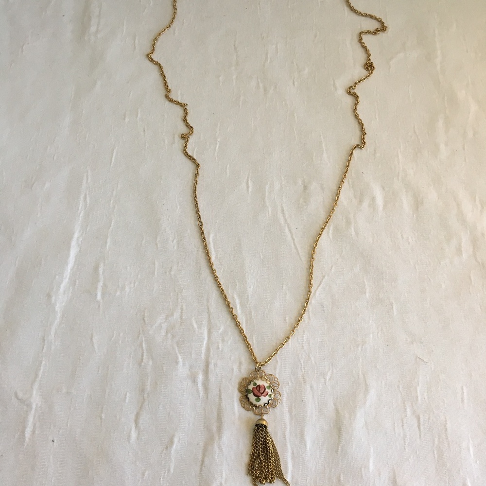 Vintage Enameled Rose Pendant Necklace Park Lane